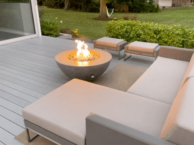 Crete Design Conique Concrete Fire Bowl with Brass Burner, LP or NG Gas