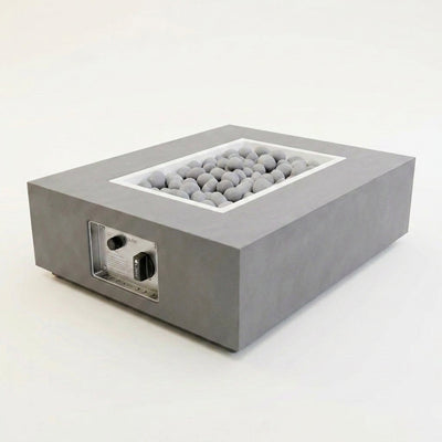 Concrete Fire Pit Table Designed for Outdoor Entertainment, Rectangular Shape, Ceramic Spheres, Multi-Function