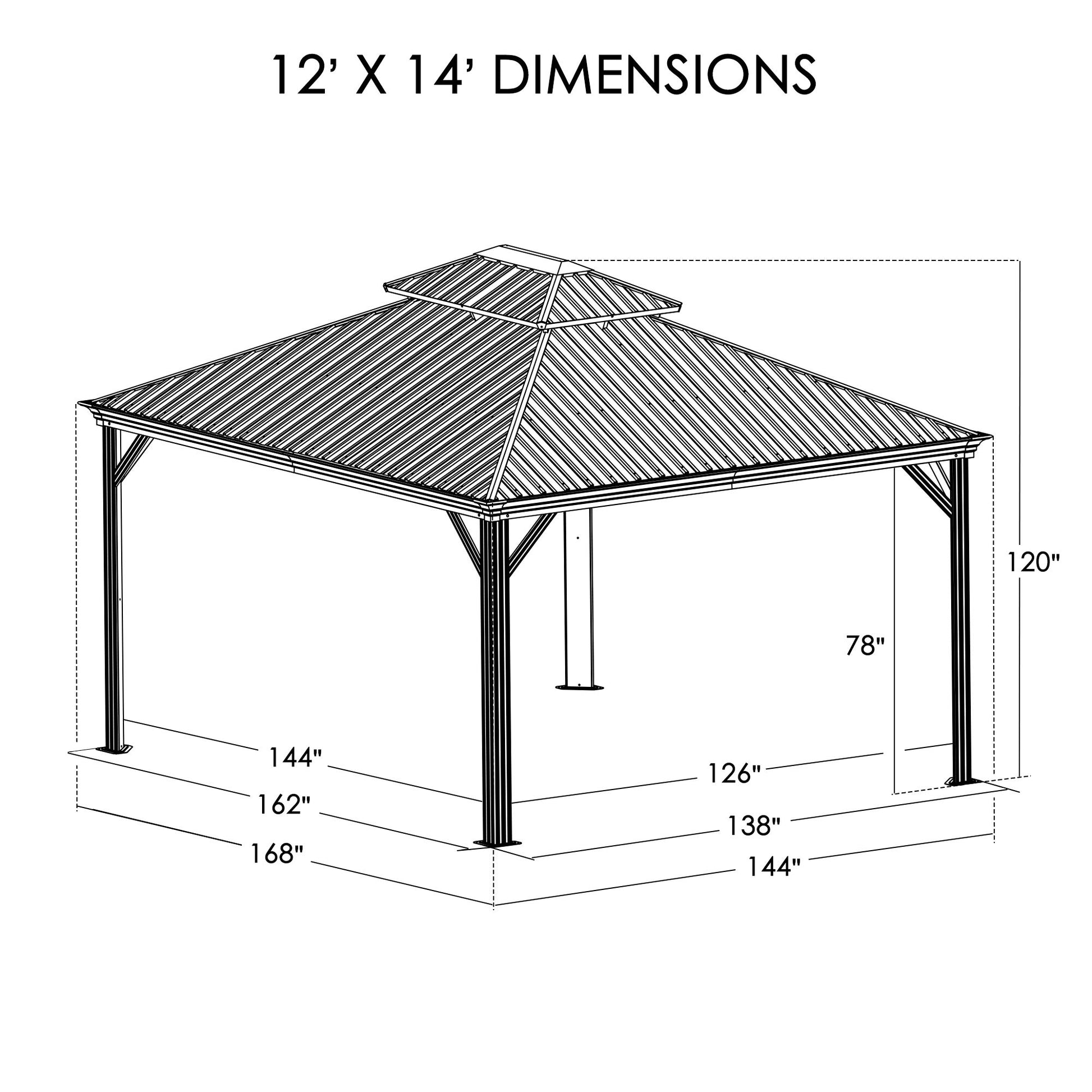 14-Ft X 12-Ft Apollo Powder Coated Gazebo with Hardtop Roof (Screen Included)