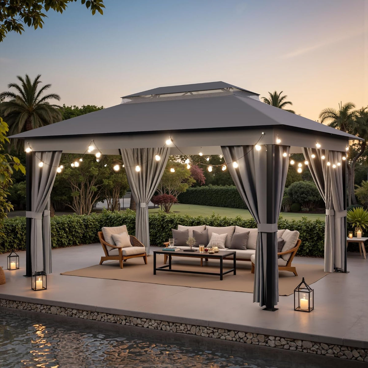 Outdoor 10'X 13' Gazebo,Large Soft Top Deck Gazebo