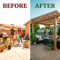 10' X 12' Patio Pergola, Cedar Wood Pergolas with Solid Structure, Pergola Kits, Outdoor Pergolas and Gazebos with Slatted Trellis Roof for Deck Backyard Grill Party Garden — Before & After