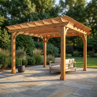 10' X 12' Patio Pergola, Cedar Wood Pergolas with Solid Structure, Pergola Kits, Outdoor Pergolas and Gazebos with Slatted Trellis Roof for Deck Backyard Grill Party Garden — Studio Shot