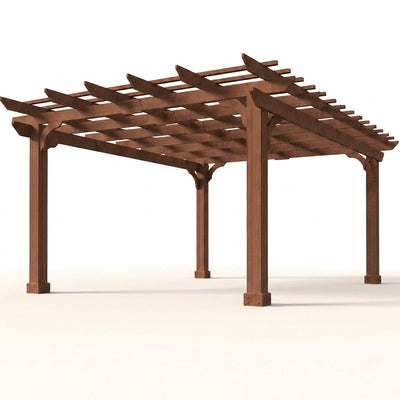 10' X 12' Patio Pergola, Cedar Wood Pergolas with Solid Structure, Pergola Kits, Outdoor Pergolas and Gazebos with Slatted Trellis Roof for Deck Backyard Grill Party Garden