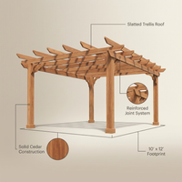 10' X 12' Patio Pergola, Cedar Wood Pergolas with Solid Structure, Pergola Kits, Outdoor Pergolas and Gazebos with Slatted Trellis Roof for Deck Backyard Grill Party Garden — infographic