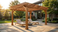 10' X 12' Patio Pergola, Cedar Wood Pergolas with Solid Structure, Pergola Kits, Outdoor Pergolas and Gazebos with Slatted Trellis Roof for Deck Backyard Grill Party Garden — Lifestyle