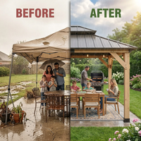 10' X 12' Wooden Gazebo,Patio Hardtop Gazebo Wood,Diy Color Permanent Pavilion with Galvanized Steel Double Metal Roof for Backyard, Deck(Windproof, Snow-Load Bearing, Waterproof, Rustproof) — Before & After