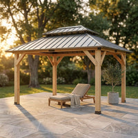 10' X 12' Wooden Gazebo,Patio Hardtop Gazebo Wood,Diy Color Permanent Pavilion with Galvanized Steel Double Metal Roof for Backyard, Deck(Windproof, Snow-Load Bearing, Waterproof, Rustproof) — Studio Shot