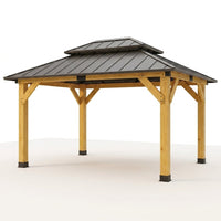 10' X 12' Wooden Gazebo,Patio Hardtop Gazebo Wood,Diy Color Permanent Pavilion with Galvanized Steel Double Metal Roof for Backyard, Deck(Windproof, Snow-Load Bearing, Waterproof, Rustproof) — Studio Shot