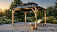 10' X 12' Wooden Gazebo,Patio Hardtop Gazebo Wood,Diy Color Permanent Pavilion with Galvanized Steel Double Metal Roof for Backyard, Deck(Windproof, Snow-Load Bearing, Waterproof, Rustproof) — Lifestyle