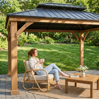 10' X 12' Wooden Gazebo,Patio Hardtop Gazebo Wood,Diy Color Permanent Pavilion with Galvanized Steel Double Metal Roof for Backyard, Deck(Windproof, Snow-Load Bearing, Waterproof, Rustproof) — Lifestyle