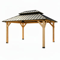 Outdoor Gazebo Built to Shelter Year Round, 10x12 Solid Wood Frame, Double Steel Roof, Galvanized Hardware