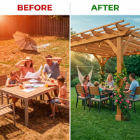 12X16 FT All Cedar Wood Wooden Pergola, Pergola Kit with Stakes, Quality Wood Supported Structure, Snow and Wind Supported, Outdoor Garden Shelter with Cedar Framed for Backyard, Deck, Lawn — Before & After