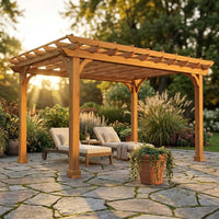 12X16 FT All Cedar Wood Wooden Pergola, Pergola Kit with Stakes, Quality Wood Supported Structure, Snow and Wind Supported, Outdoor Garden Shelter with Cedar Framed for Backyard, Deck, Lawn — Studio Shot