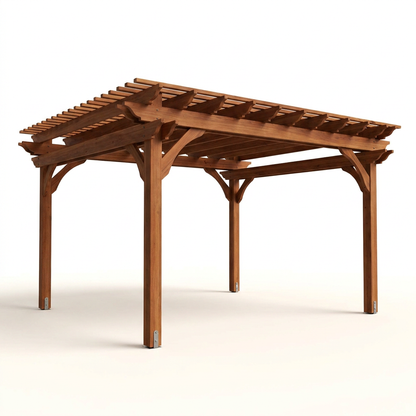 12X16 FT All Cedar Wood Wooden Pergola, Pergola Kit with Stakes, Quality Wood Supported Structure, Snow and Wind Supported, Outdoor Garden Shelter with Cedar Framed for Backyard, Deck, Lawn