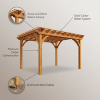 12X16 FT All Cedar Wood Wooden Pergola, Pergola Kit with Stakes, Quality Wood Supported Structure, Snow and Wind Supported, Outdoor Garden Shelter with Cedar Framed for Backyard, Deck, Lawn — infographic