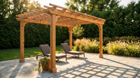12X16 FT All Cedar Wood Wooden Pergola, Pergola Kit with Stakes, Quality Wood Supported Structure, Snow and Wind Supported, Outdoor Garden Shelter with Cedar Framed for Backyard, Deck, Lawn — Lifestyle