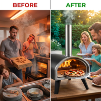 16 Inch Outdoor Pizza Oven – Portable Outdoor Pizza Maker for Backyard, Camping, or Tailgating – Stainless Steel Multi-Fuel Oven with Pizza Stone & Accessories — Before & After