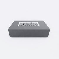 Concrete Fire Pit Table Designed for Outdoor Entertainment, Rectangular Shape, Ceramic Spheres, Multi-Function