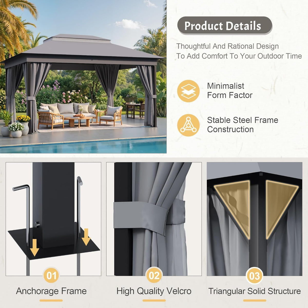 Outdoor 10'X 13' Gazebo,Large Soft Top Deck Gazebo