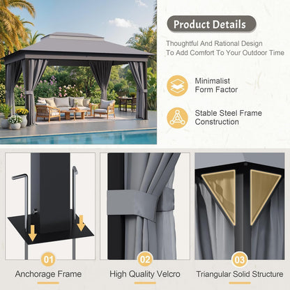 Outdoor 10'X 13' Gazebo,Large Soft Top Deck Gazebo