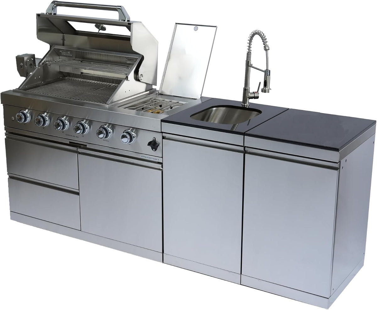 85" 4-Burner Gas Grill Island W/Sink & Granite