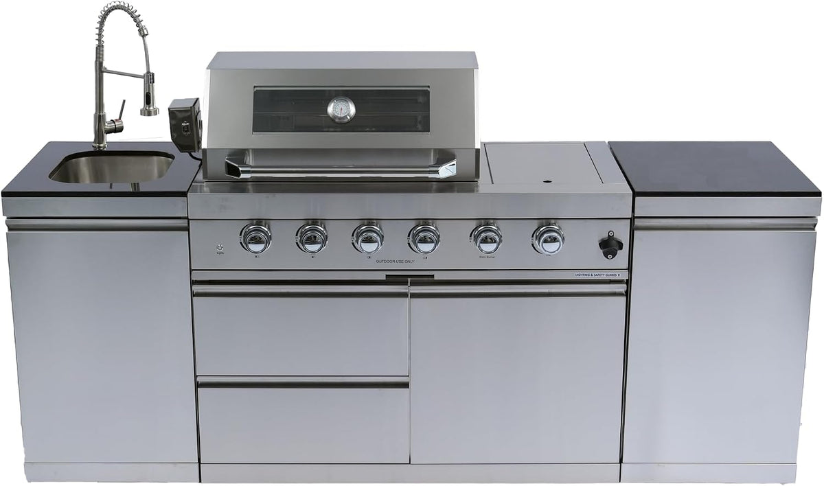 85" 4-Burner Gas Grill Island W/Sink & Granite