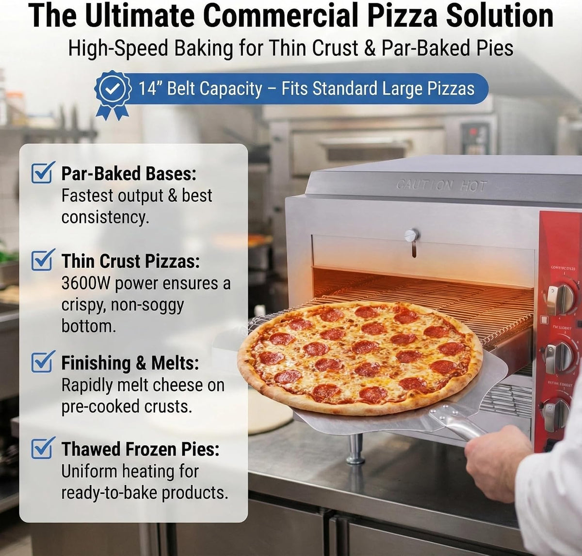 14″ Commercial Conveyor Pizza Oven, 3500W 208V Countertop Electric Oven with 14-Inch Belt, 6-20P Plug, for Fast Baking (60Hz)
