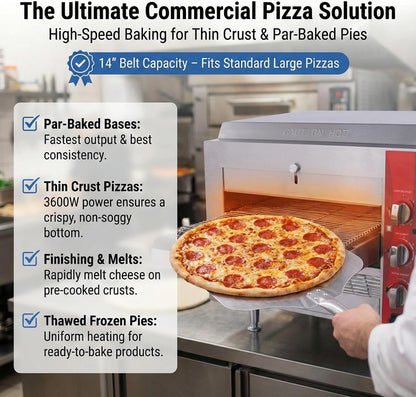 14″ Commercial Conveyor Pizza Oven, 3500W 208V Countertop Electric Oven with 14-Inch Belt, 6-20P Plug, for Fast Baking (60Hz)