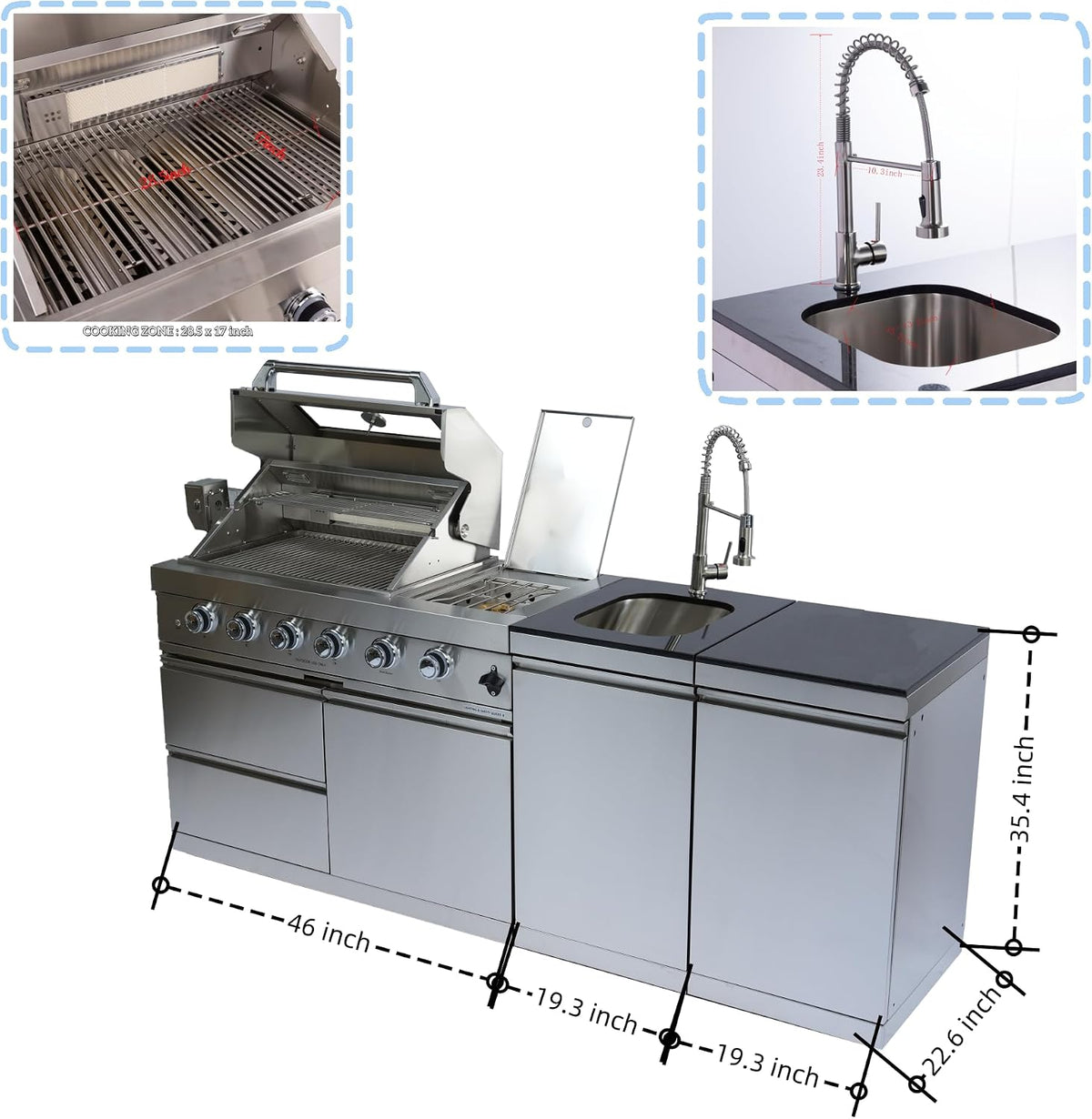 85" 4-Burner Gas Grill Island W/Sink & Granite