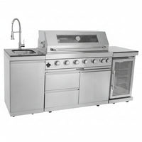 Outdoor Kitchen Island 85" 6-Burner 85000 BTU Deluxe Modular BBQ Island - Grill Islands W/Wine Cooler, Built in Combo outside Island + Rotisserie & Granite Top Outdoor Grill