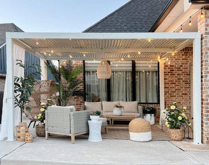 Louvered Pergola 12' X 14' White Adjustable Hardtop for Patio