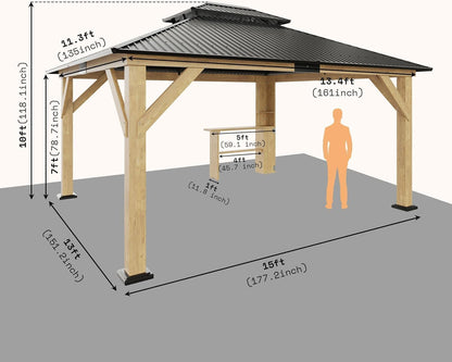 13X15Ft Spruce Wood Hardtop Carport with Storage Bar