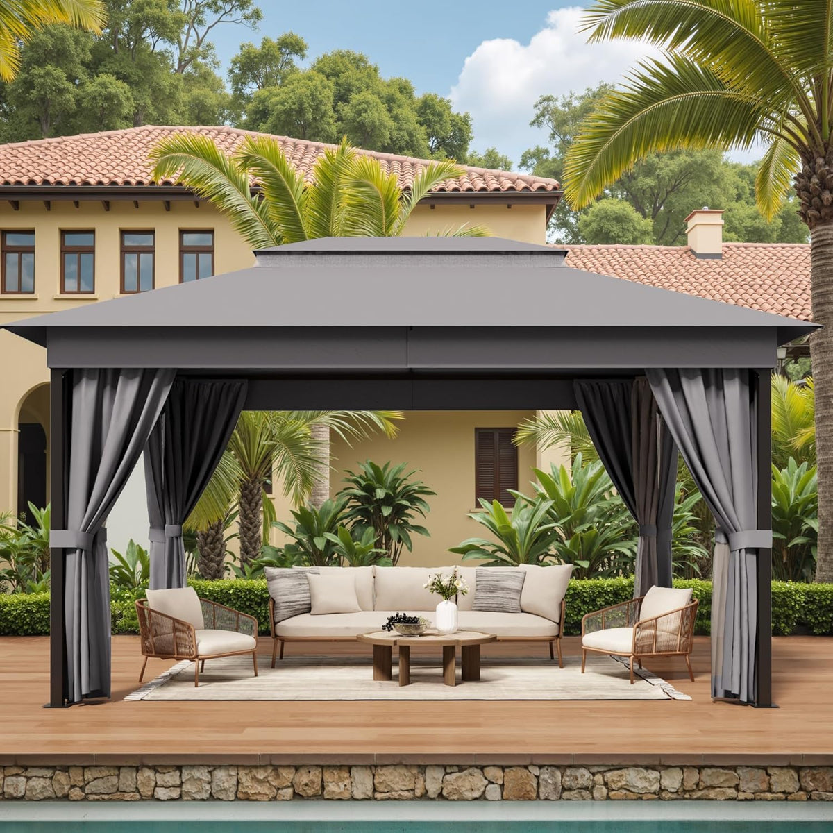Outdoor 10'X 13' Gazebo,Large Soft Top Deck Gazebo