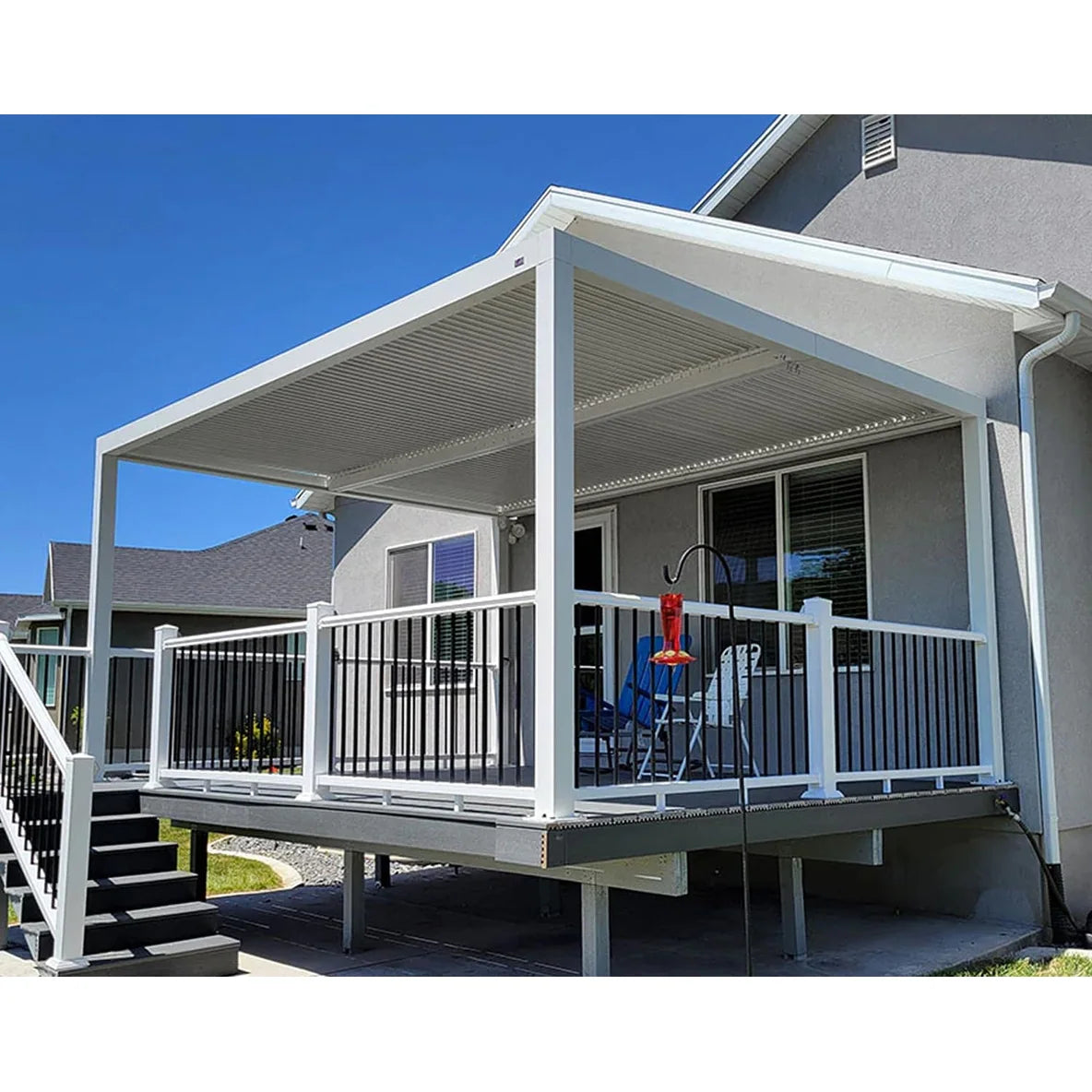 Louvered Pergola Modern White Pergola with Adjustable Roof for Deck Backyard Garden