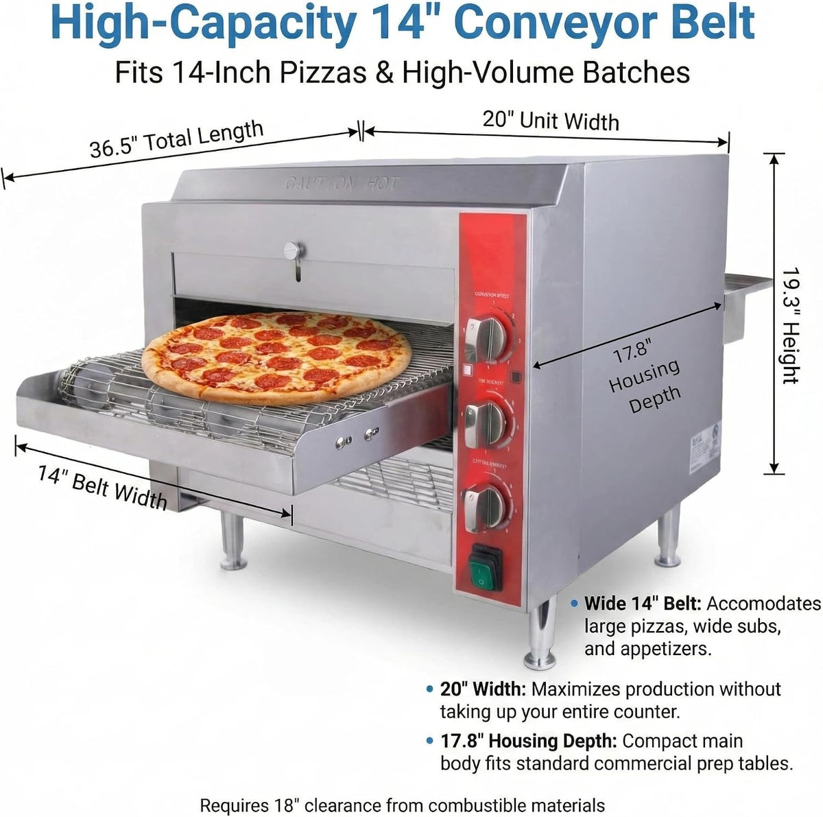 14″ Commercial Conveyor Pizza Oven, 3500W 208V Countertop Electric Oven with 14-Inch Belt, 6-20P Plug, for Fast Baking (60Hz)