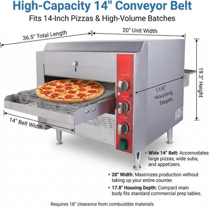 14″ Commercial Conveyor Pizza Oven, 3500W 208V Countertop Electric Oven with 14-Inch Belt, 6-20P Plug, for Fast Baking (60Hz)