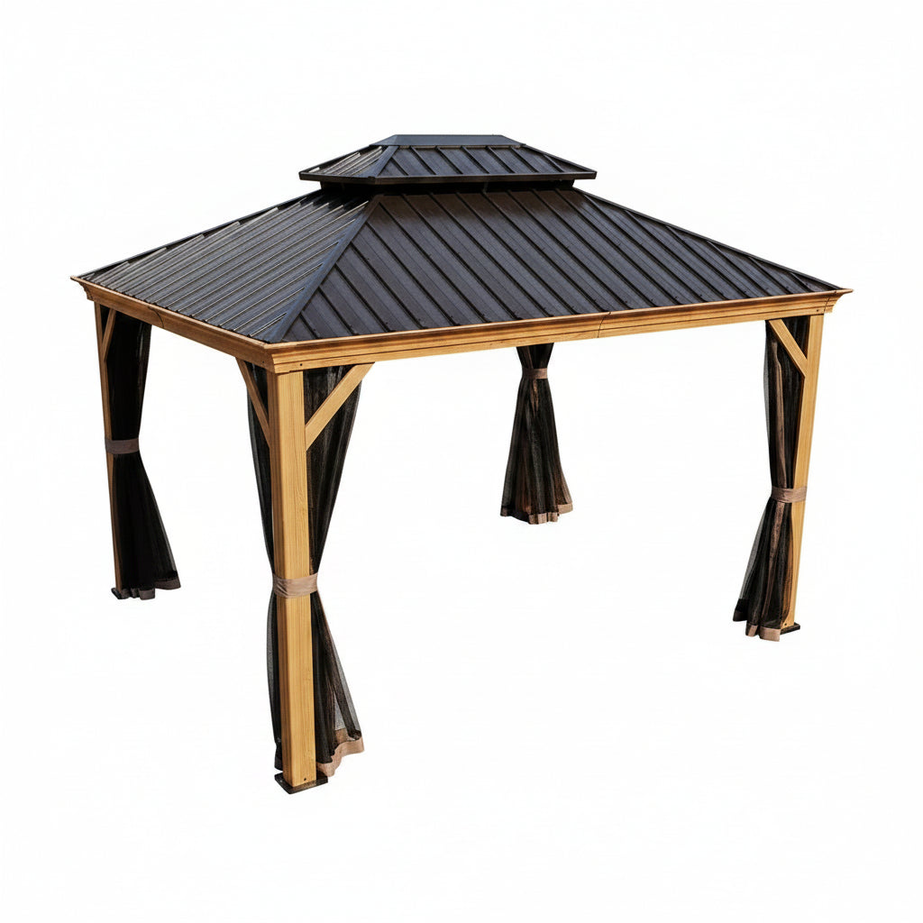 14-Ft X 12-Ft Apollo Powder Coated Gazebo with Hardtop Roof (Screen Included)