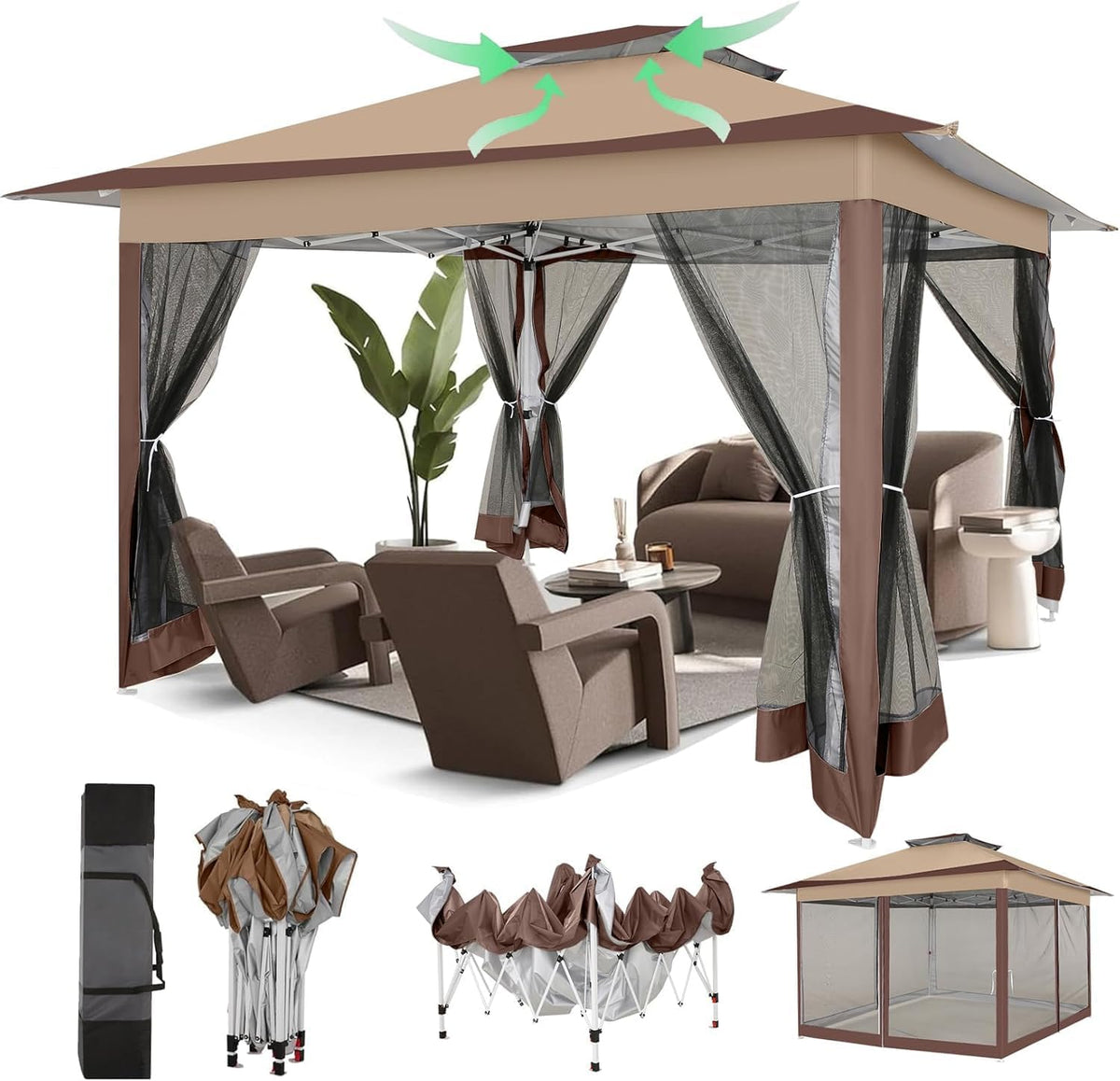 12X12 Pop up Gazebos on Clearance - Upgrade Easy up Metal Outdoor Gazebo Waterproof - Portable Gazebo with Mosquito Nettings