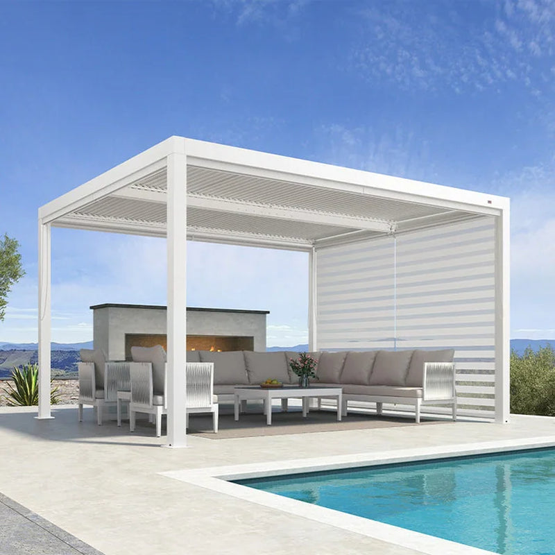 Louvered Pergola Modern White Pergola with Adjustable Roof for Deck Backyard Garden