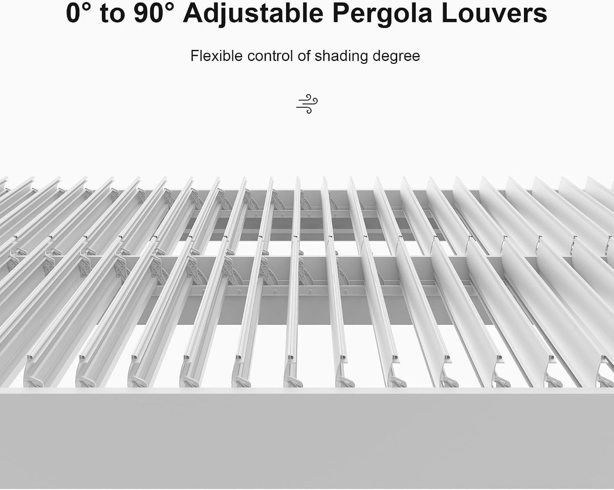 Louvered Pergola 12' X 14' White Adjustable Hardtop for Patio