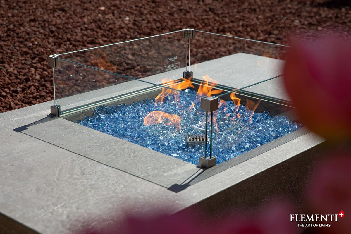 Elementi+ | Bundle Monte Carlo Gas Fire Pit Cast Concrete 60" Rectangular Fire Table | Electronic Ignition | Canvas Cover, Fire Glass and Burner Lid Included | Light Gray | Natural Gas