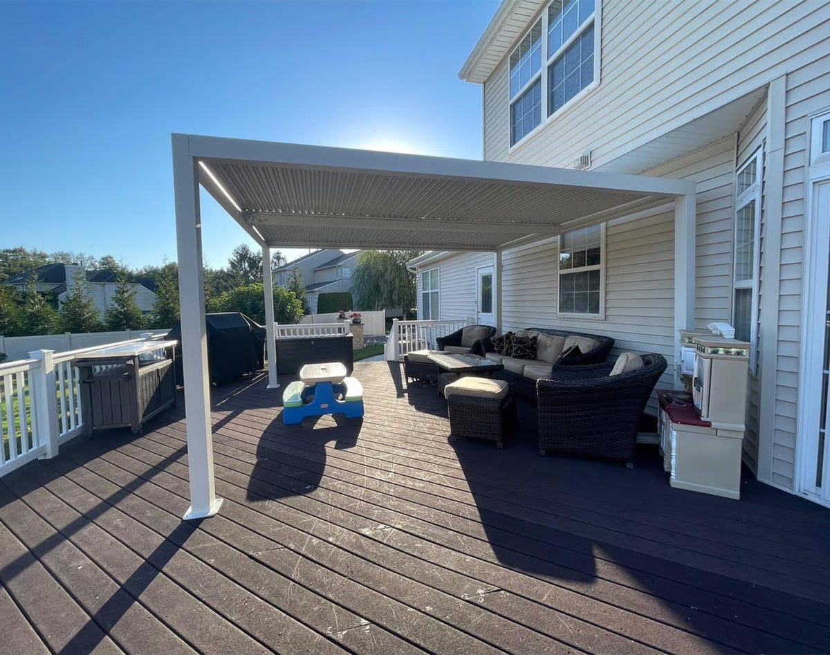 Louvered Pergola 12' X 14' White Adjustable Hardtop for Patio