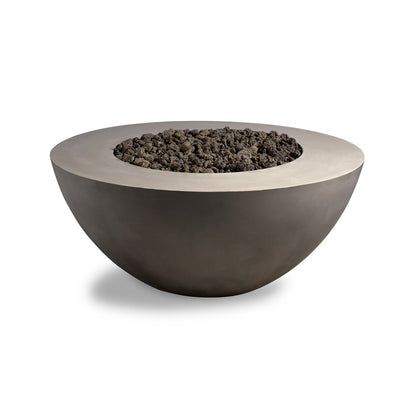 Concrete fire pit bowl with dark material on a white background