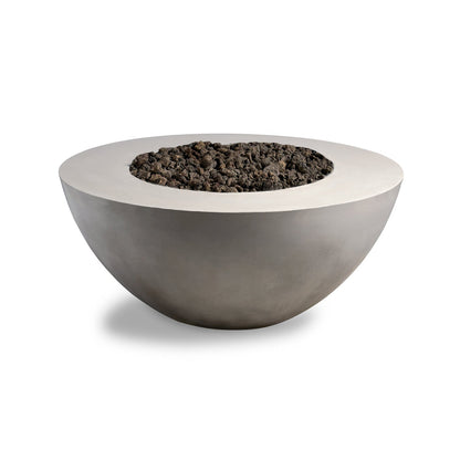 Concrete fire pit bowl with dark material on a white background
