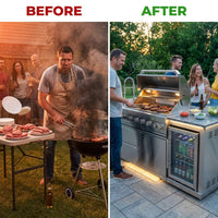 Outdoor Kitchen Island 85" 6-Burner 85000 BTU Deluxe Modular BBQ Island - Grill Islands W/Wine Cooler, Built in Combo outside Island + Rotisserie & Granite Top Outdoor Grill — Before & After