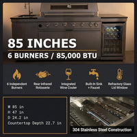 Outdoor Kitchen Island 85" 6-Burner 85000 BTU Deluxe Modular BBQ Island - Grill Islands W/Wine Cooler, Built in Combo outside Island + Rotisserie & Granite Top Outdoor Grill — Results & Stats