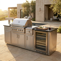Outdoor Kitchen Island 85" 6-Burner 85000 BTU Deluxe Modular BBQ Island - Grill Islands W/Wine Cooler, Built in Combo outside Island + Rotisserie & Granite Top Outdoor Grill — Studio Shot