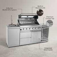 Outdoor Kitchen Island 85" 6-Burner 85000 BTU Deluxe Modular BBQ Island - Grill Islands W/Wine Cooler, Built in Combo outside Island + Rotisserie & Granite Top Outdoor Grill — infographic