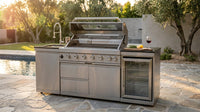 Outdoor Kitchen Island 85" 6-Burner 85000 BTU Deluxe Modular BBQ Island - Grill Islands W/Wine Cooler, Built in Combo outside Island + Rotisserie & Granite Top Outdoor Grill — Lifestyle
