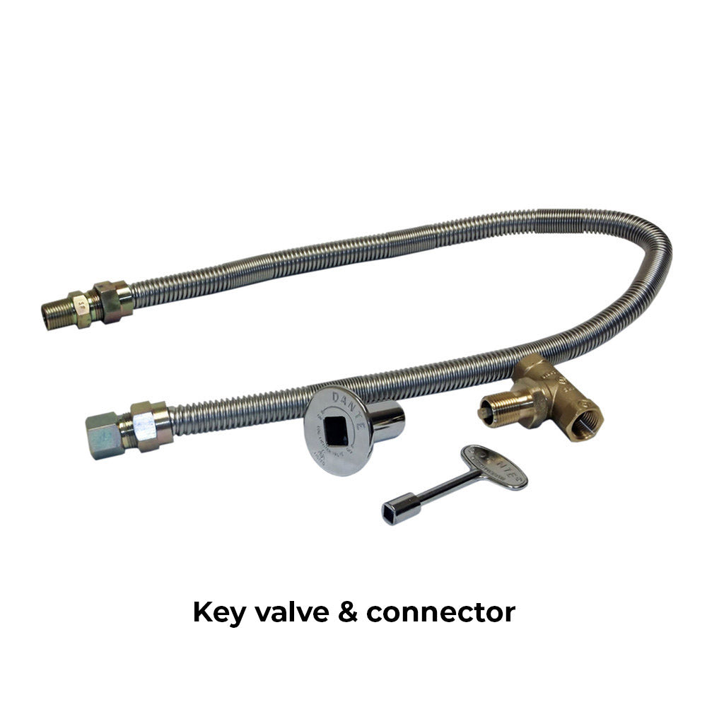 Key valve and connector set on a white background